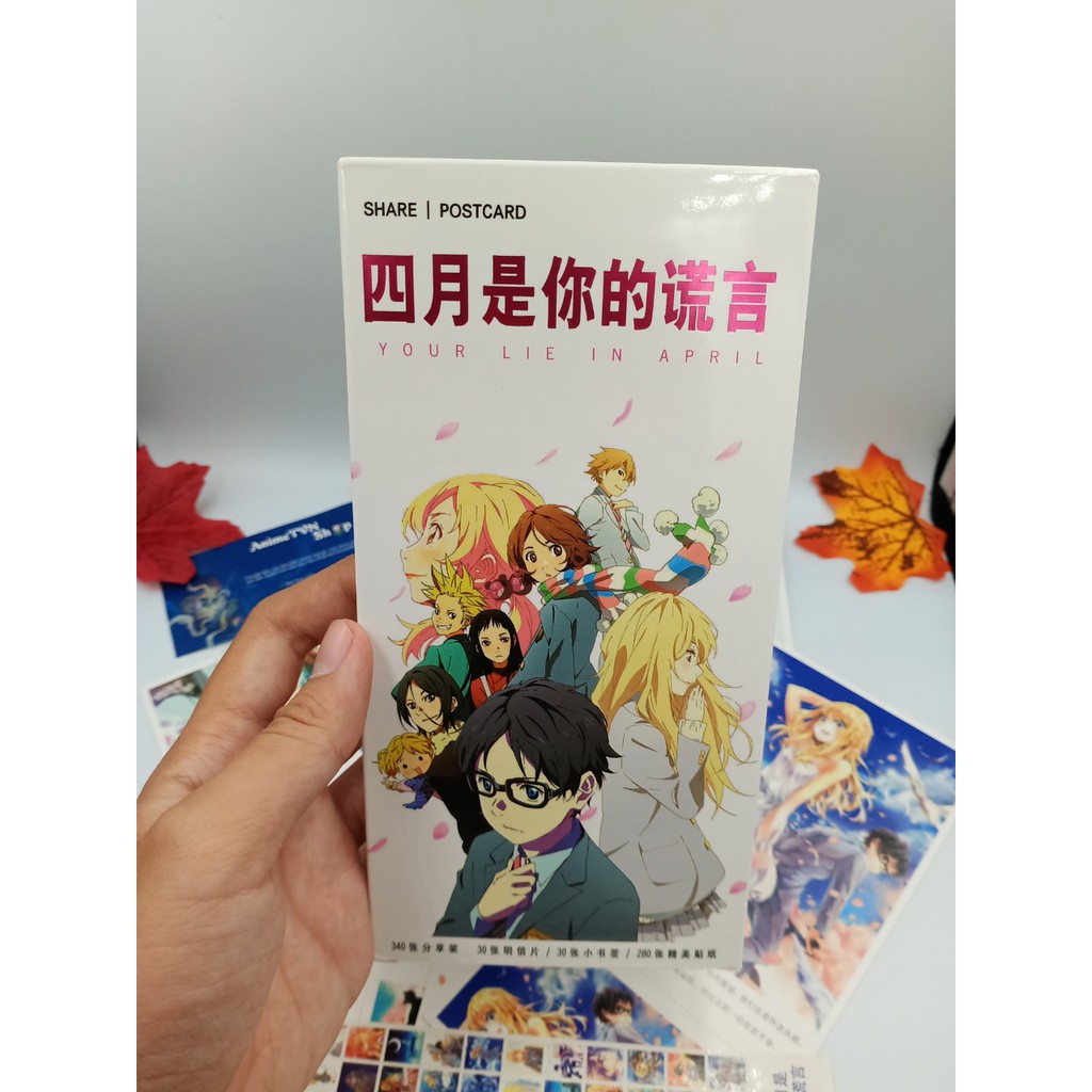 Hộp Postcard Bưu thiếp (Trọn bộ 340 Hình có Sticker) Anime/Manga Shigatsu wa Kimi no Uso (Tháng 4 là lời nói dối của em)