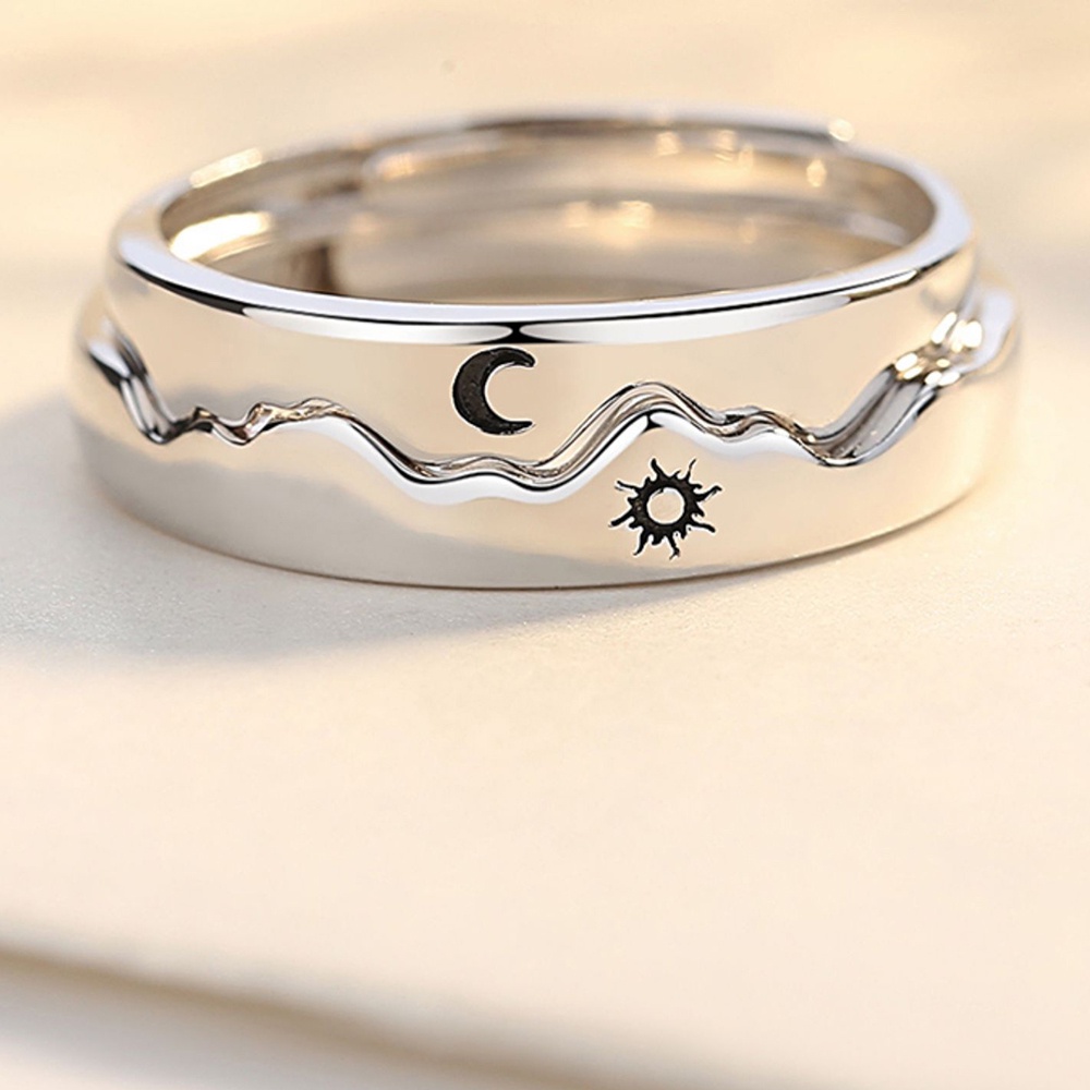 Bộ 2 Nhẫn Bạc Dạng Mở Hình Mặt Trời Và Mặt Trăng Cá Tính Thời Trang Cho Cặp Đôi