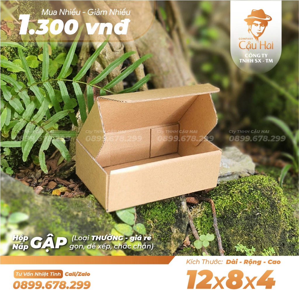 Hộp carton nắp gập size 12x8x4 🎁 tặng card, tem dán thank you