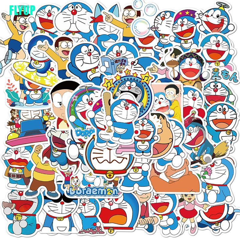 Bộ 50 Miếng Dán Hình Doraemon Trang Trí Laptop / Xe Hơi / Ván Trượt / Xe Máy