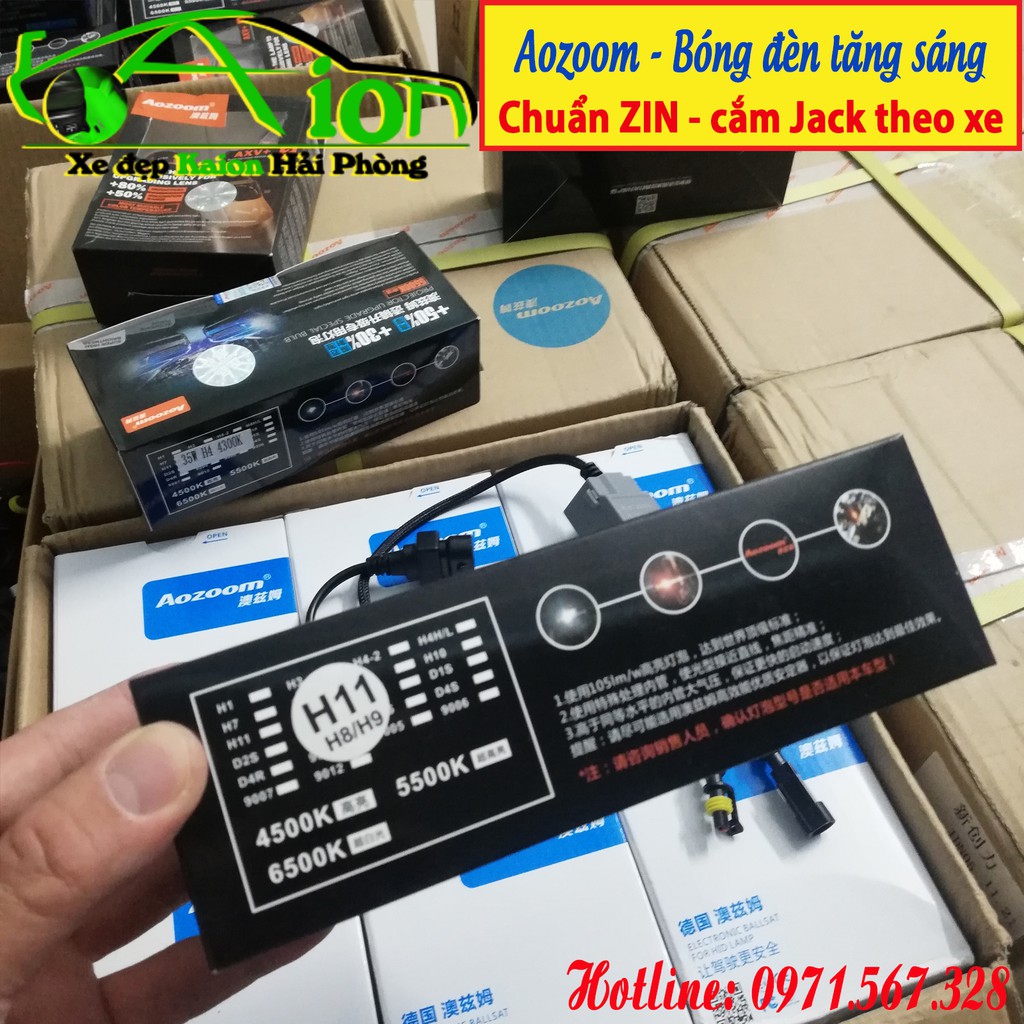 Bộ Xenon Aozoom H11 - bóng đèn tăng sáng  gồm 2 Ballast  và 2 bóng H11 4.300k/5.500k - Công nghệ Đức - Chính hãng