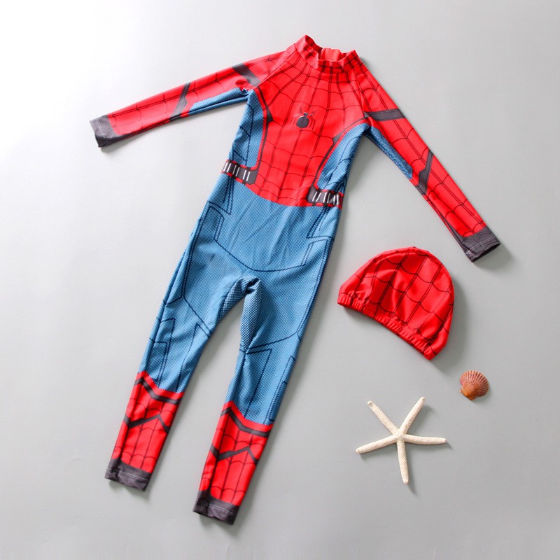 Bộ đồ bơi áo tay dài + Mũ bơi hình người sắt cho bé trai