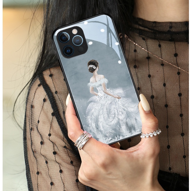Dmy Ốp Điện Thoại Mặt Kính Cường Lực Cho iphone 12 pro max 14 15 pro 13 mini 11 6s 7 plus 8 x xs max xr 6