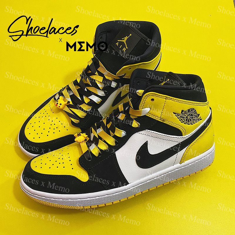 Dây Giày Phối Màu Custom Nike  AJ1 Mid SE Yellow Toe Black White- Phối Vàng Đen Trắng