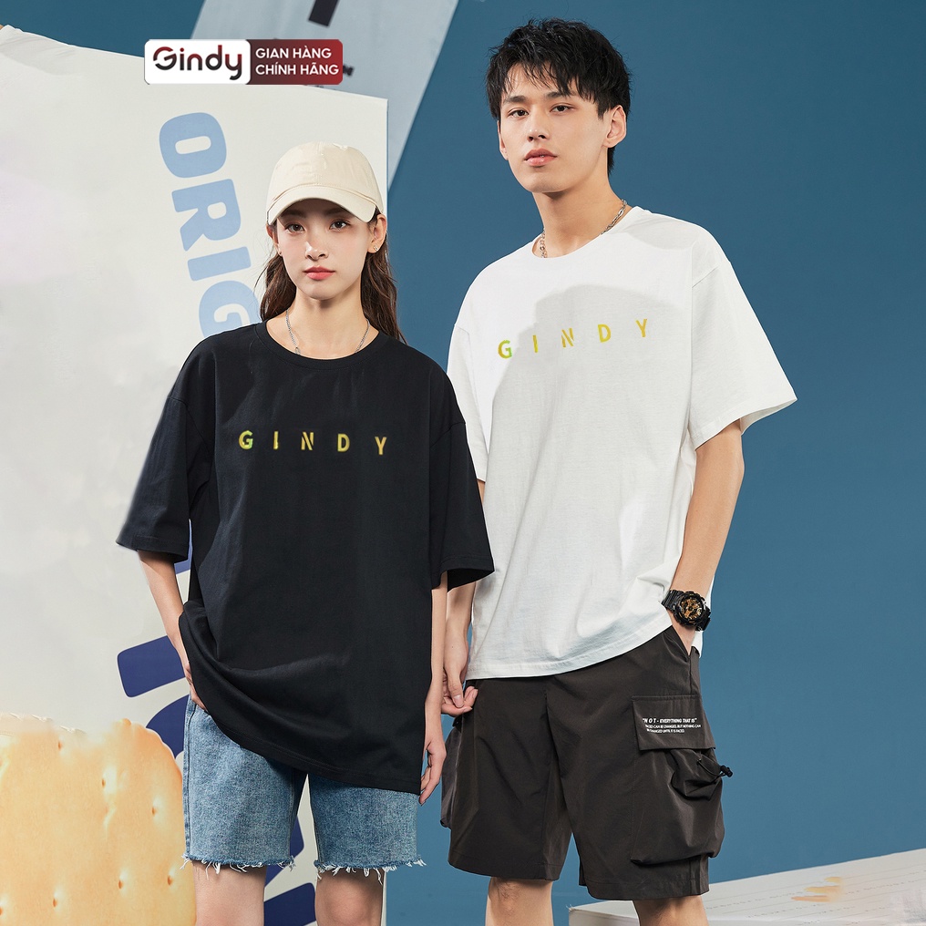 Áo thun tay lỡ form rộng unisex phông nam nữ cổ tròn cotton 2 chiều hai màu trắng đen thời trang local brand GINDY A073