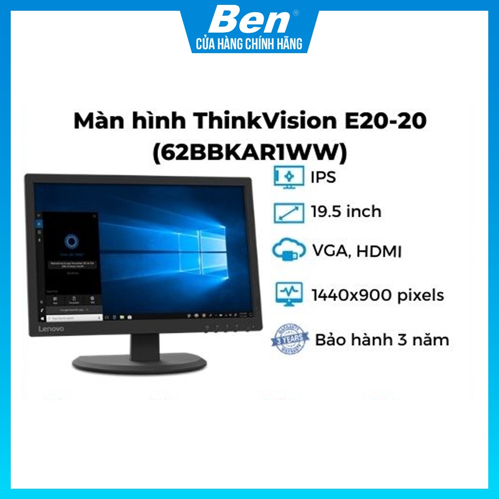 Màn hình máy tính Lenovo ThinkVision E20-20 (62BBKAR1WW) 19.5-inch | 1440x900  | HDMI | VGA | Bảo hành 12 tháng