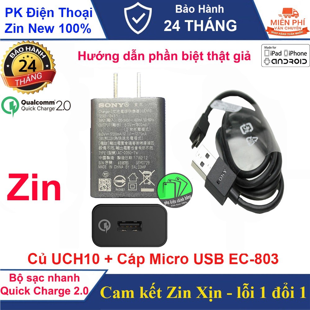 Bộ sạc nhanh SONY UCH10 (QUICK CHARGE 2.0), Chính Zin Xịn - BH 12 tháng