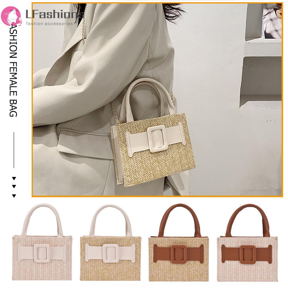 Women Fashion Elegant Straw Handbag Summer Shoulder Crossbody Bag Chain Totes