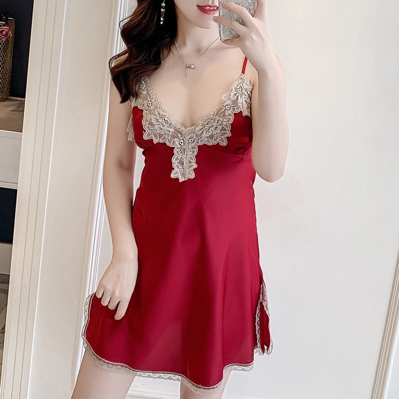 Váy Ngủ Lụa Gợi Cảm VN07 Có Set Áo Khoác Chất Satin Mát Mịn Hàng Quảng Châu Cao Cấp | BigBuy360 - bigbuy360.vn