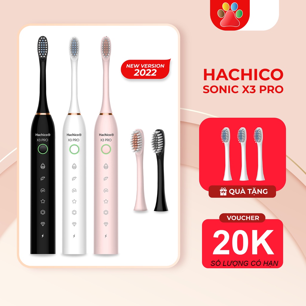 Bàn chải điện Hachico Sonic X3 pro, bàn chải đánh răng điện tự động với lông chải siêu mềm
