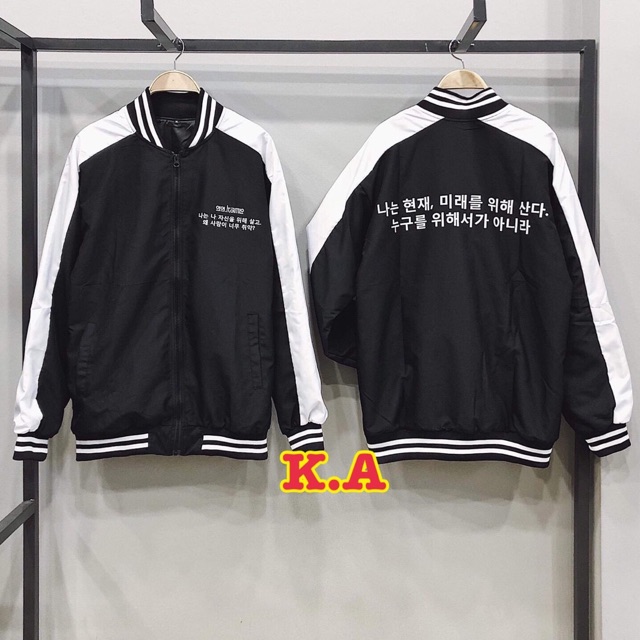 Áo khoác bomber chữ hàn quốc unisex nam nữ hình thật kèm video SALE