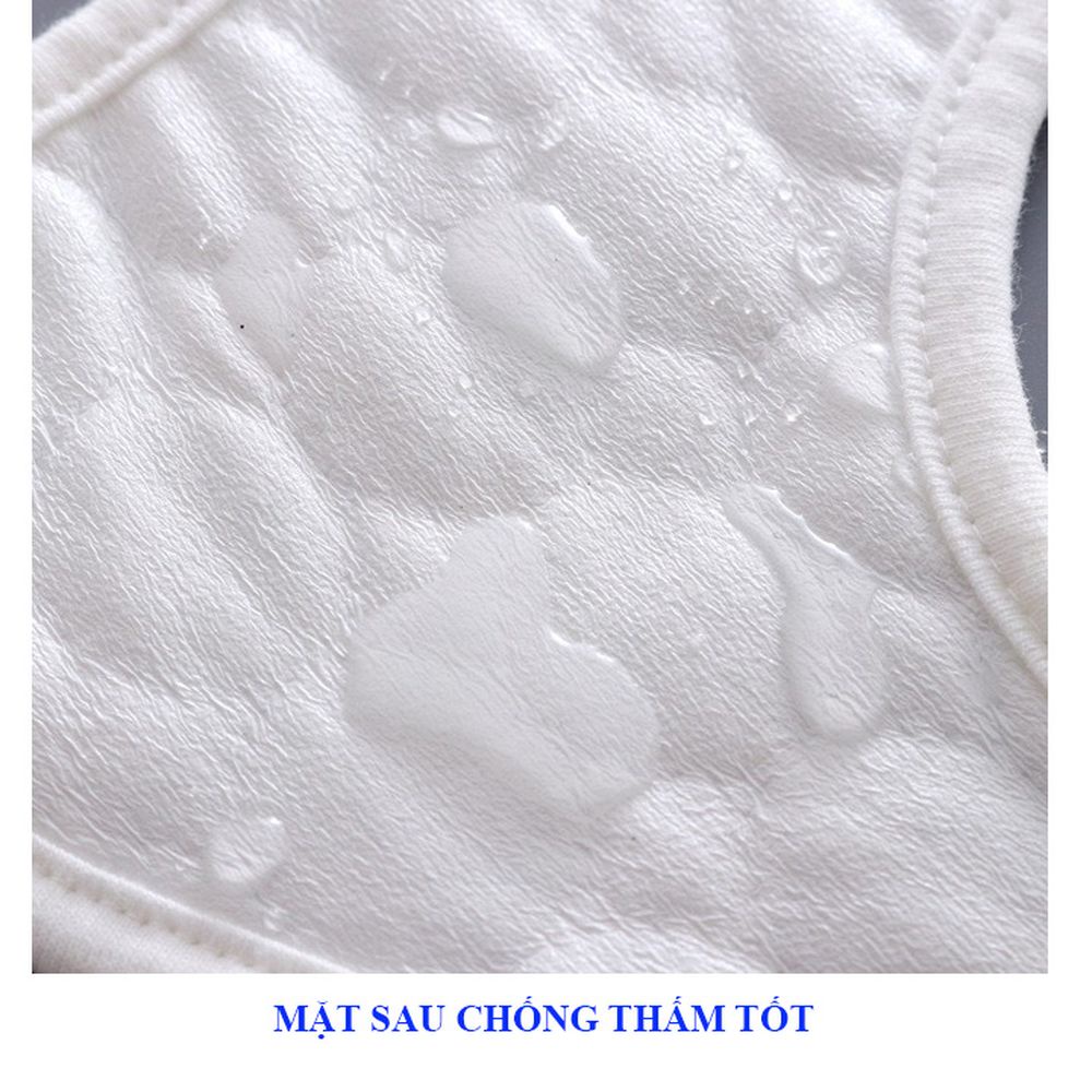 Yếm Cotton tròn xoay 360 dày dặn thấm hút tốt, mặt dưới chống thấm cúc bấm phía sau, họa tiết sinh động