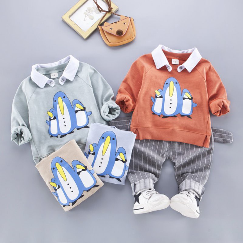 Set áo thun dài tay in hình kèm quần dài sọc dọc năng động cho bé trai
