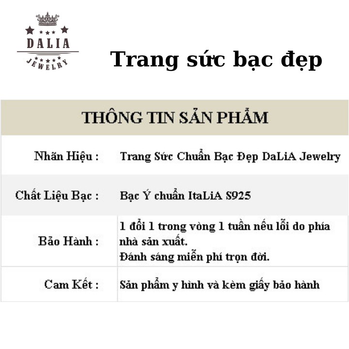 Bông tai bạc ý DaLiA Jewelry đủ loại cực xinh, nạm đá tấm chuẩn bạc S925, bông tai trăng khuyết, 5 cánh, hình thỏ