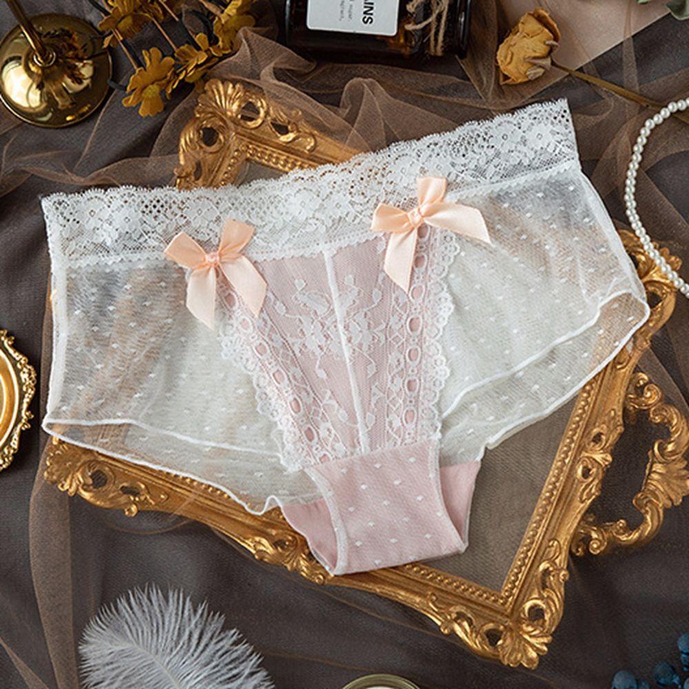Quần Lót Ren Lưới Nylon Lưng Thấp Đính Nơ Thời Trang Cho Nữ