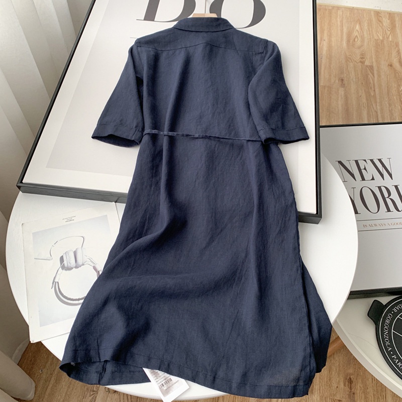 {Ảnh Thật + Freeship} Váy sơ mi nữ tay lỡ dáng dài 2 túi, Váy linen cao cấp che khuyết điểm tôn dáng