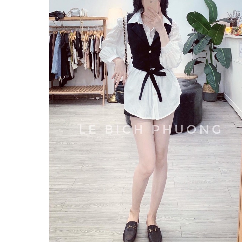 Set áo sơ mi kèm áo gile siêu xinh