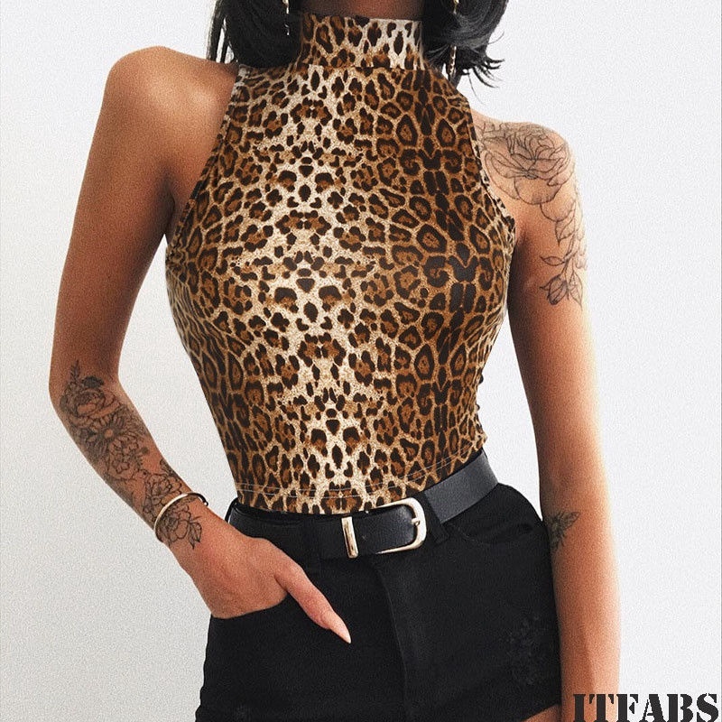 Áo ngắn họa tiết da báo không tay cho nữ | BigBuy360 - bigbuy360.vn