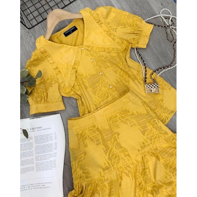 Set công sở áo và chân váy tơ thêu cao cấp M.1031 by Coco Keira