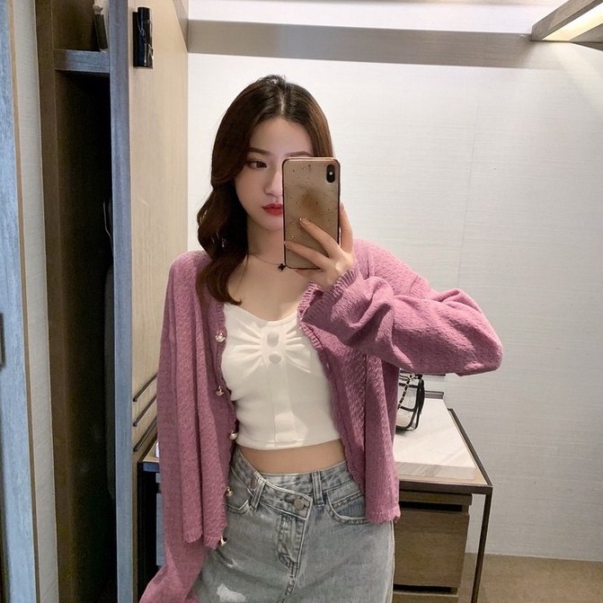 Áo hai dây ZHELIHANGFEI dệt kim dáng ngắn hở lưng thời trang gợi cảm