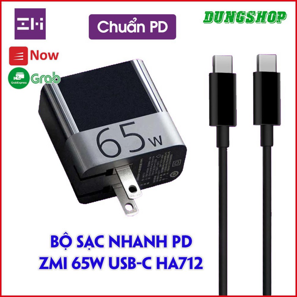 Bộ sạc nhanh PD ZMI 65W 1 Cổng USB-C HA712 dùng cho Macbook, iPad, iPhone, Máy tính xách tay Huawei, Xiaomi, Samsung