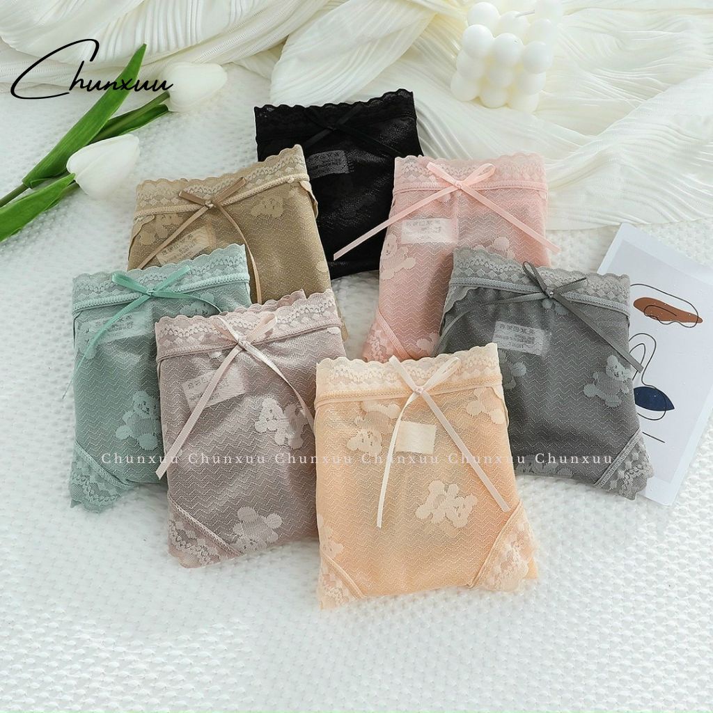 Quần lót ren nữ cao cấp Chunxuu chất liệu mềm mại, họa tiết gấu phối nơ dễ thương - QC106