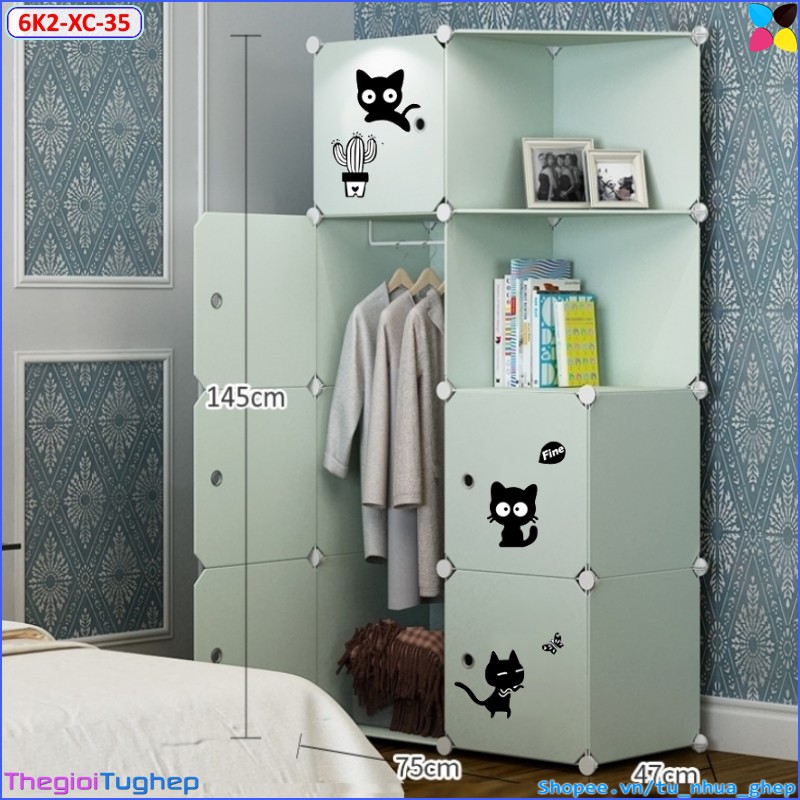 {RẺ VÔ ĐỊCH}Tủ nhựa lắp ghép nhiều màu, chọn theo phân loại (xanh cốm mèo đen, xanh cửa hồng hoa đào)