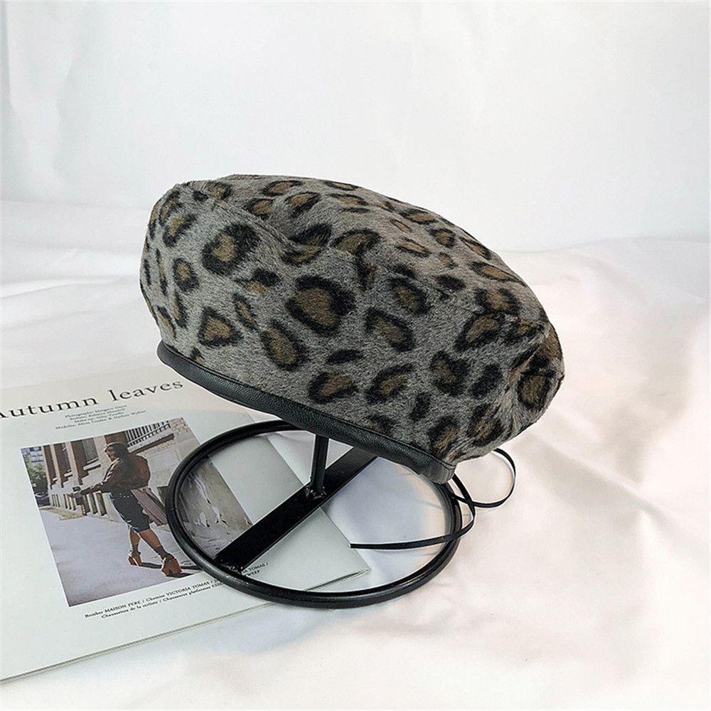 YEW Mũ Beret Họa Tiết Da Báo Phong Cách Retro Dành Cho Nữ