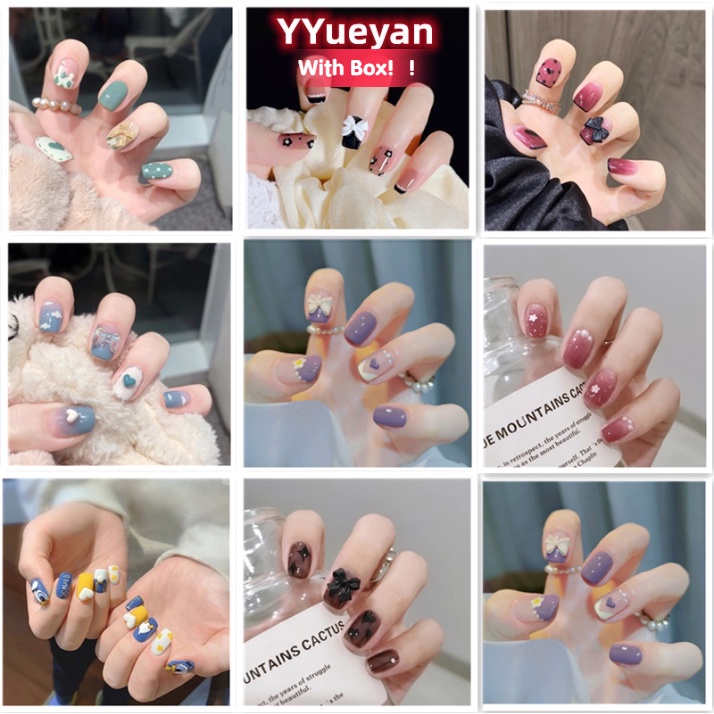 Set 24 móng tay giả xinh xắn thời trang có keo dán với nhiều kiểu dáng độc đáo tùy chọn