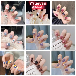 Set 24 móng tay giả xinh xắn thời trang có keo dán với nhiều kiểu dáng độc đáo tùy chọn