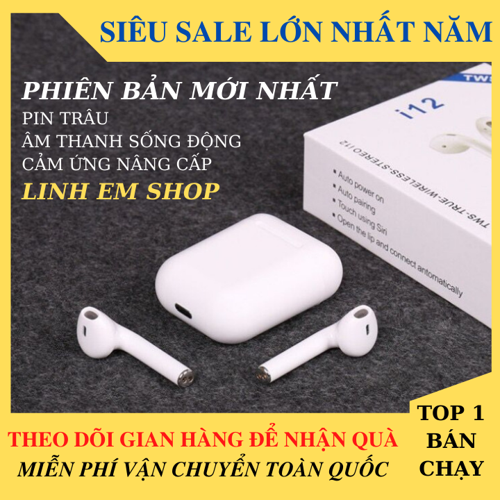 【COD】Tai Nghe Bluetooh I12 Chip 5.0 Hỗ Trợ Mọi Dòng Máy, Tai Nghe Bluetooth Không Dây i12 Cao Cấp - Tai nghe bluetooth i12s Hàng Xịn - Tai nghe nhét tai không dây, Tai nghe bluetooth pin trâu