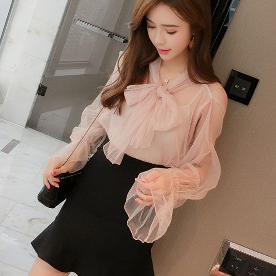 Máy Cẩn Thận Cuối Cùng Mùa Thu Phong Cách Hàn Quốc Kiểu Mới 2022 Đính Hạt Xuyên Thấu Gợi Cảm Dễ Phối