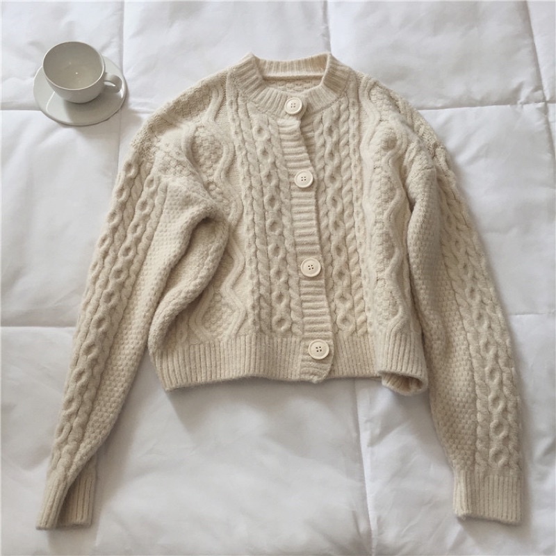 ODDA OUTFIT /  Cream Fodi Áo len màu trắng kem đơn giản, ảnh thật từng chi tiết.