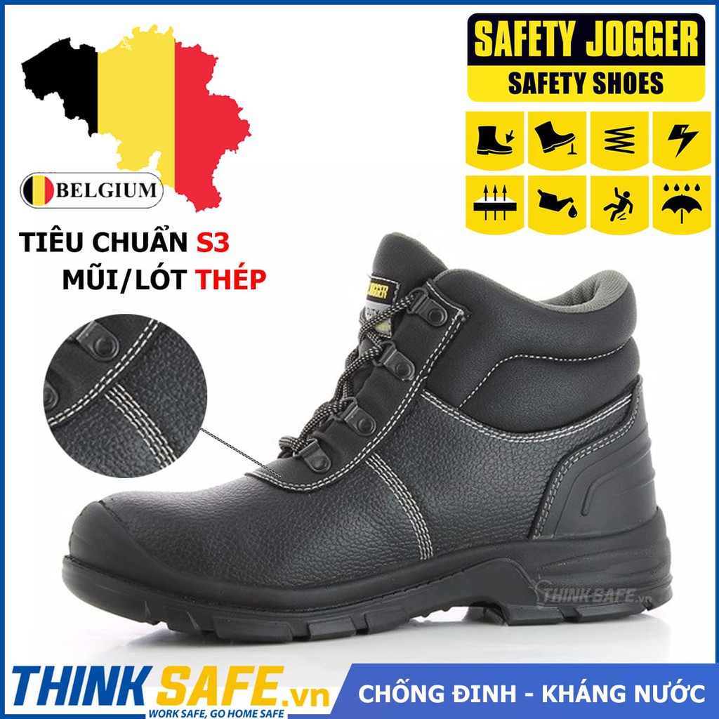 Giày bảo hộ lao động nam Jogger Thinksafe, dùng da bò, chống nước, chống đinh, trơn trượt, giày công trình - Bestboy2