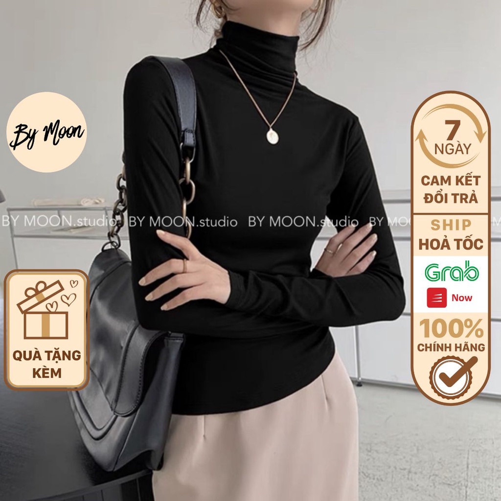 Áo giữ nhiệt nữ trơn mỏng tay dài kín cổ chất thun co giãn tốt nhiều màu, thời trang nữ BYMOON , AM001