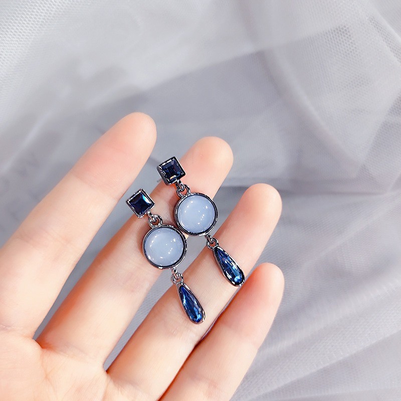 Bông tai Etrendy hình học đính đá opal tòn ten thanh lịch phong cách vintage mới dành cho bạn nữ