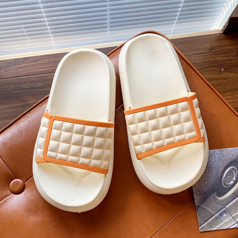 Dép quai ngang nam nữ PHỐI VIỀN KẺ Ô SẴN HÀNG- 3 màu đen trắng cam