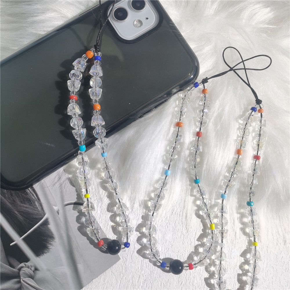 Ốp Điện Thoại Acrylic Pha Lê Chống Thất Lạc Có Dây Đeo Dạng Chuỗi Hạt Pha Lê