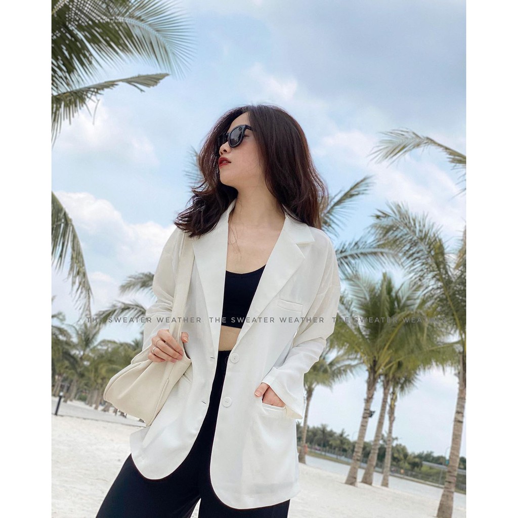 Áo khoác vest blazer nữ basic dài tay dáng rộng 2 khuy cài, túi ngang mở thanh lịch Duonglinhlinh1202  AV01751