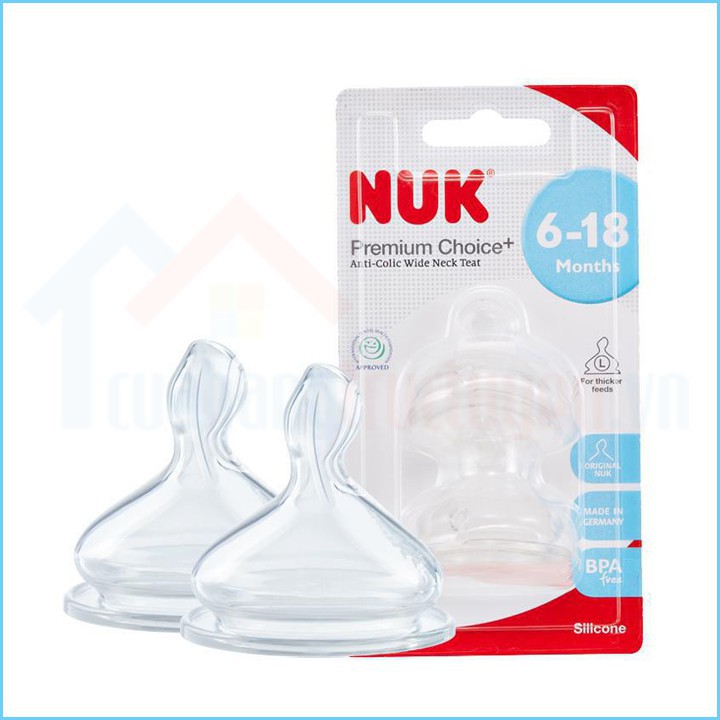 [CHÍNH HÃNG] Bộ 2 Núm Ti Silicone Dẹt Chỉnh Nha Nuk Thay Thế Bình Cổ Rộng Premium Choice+ Cho Trẻ Dưới 6 Tháng Tuổi