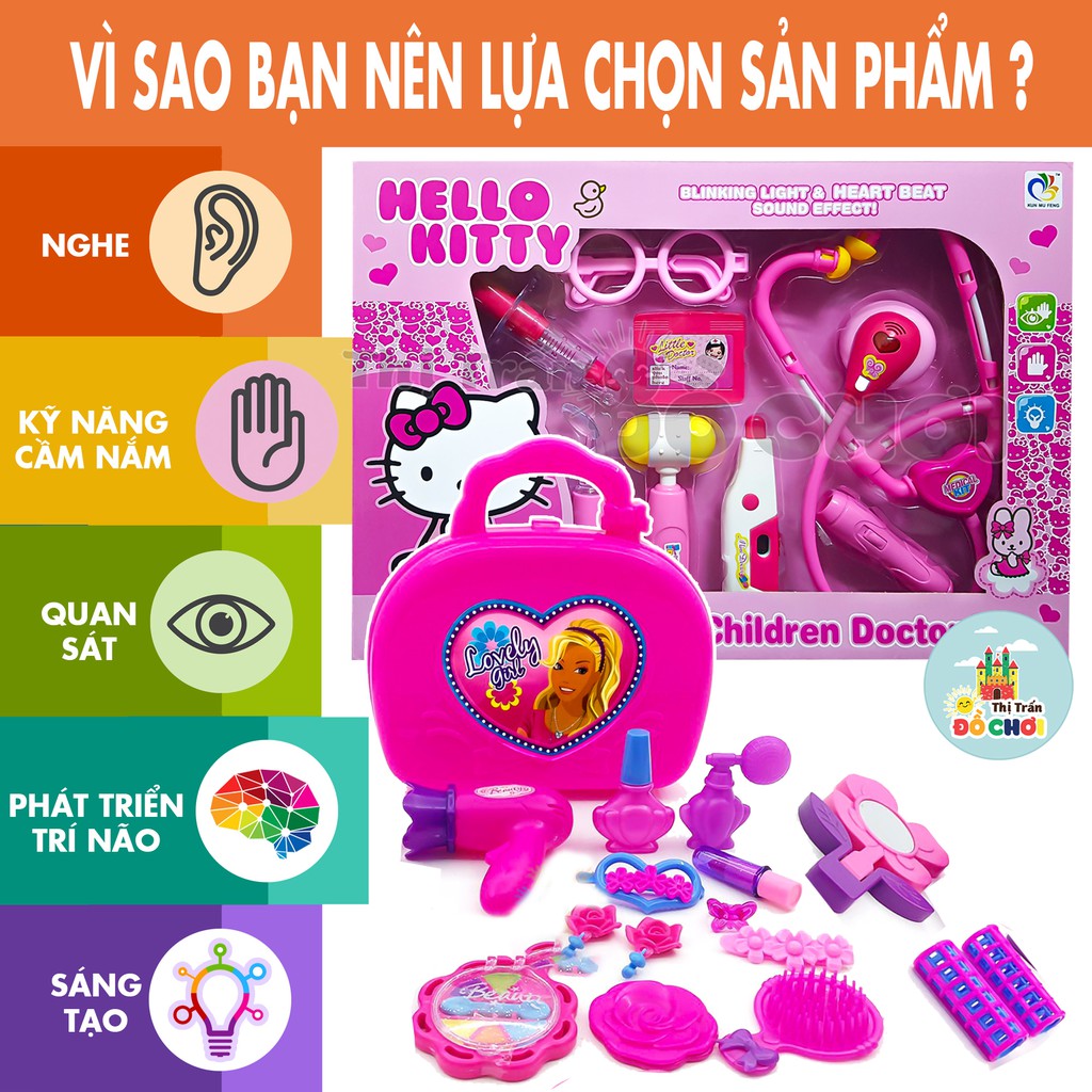 Đồ chơi bác sĩ 🎀 COMBO 🎀 Đồ chơi bác sĩ cho bé gái có đèn kèm vali trang điểm yêu ( combo 2 món )-6889-151A+1598AB