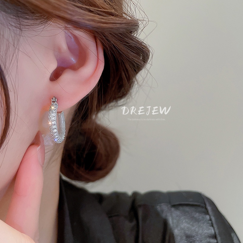 DREJEW Bông Tai Hình Tròn Đính Đá Zircon Phong Cách Âu Mỹ Sang Trọng Đơn Giản Dễ Phối Đồ Thời Trang Cho Nữ 1