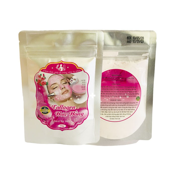 Bột mặt nạ collagen hoa hồng, bột đắp mặt nạ collagen tươi hoa hồng 100g, bột đắp mặt nạ thiên nhiên - MCH+DCM