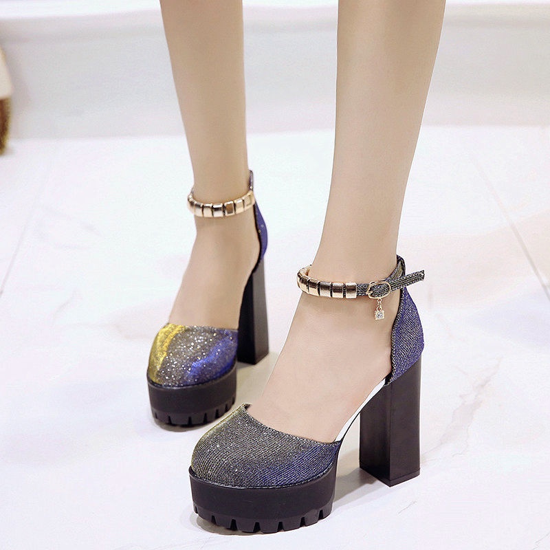 Giày cao gót 12 phân giày cao gót vintage giày cao gót 12cm Giày Cao Gót Đế Dày Cài Khóa Màu Sắc Gradient Phong Cách Thời Trang Xuân Thu 2020 Dành Cho Nữ JJXDXF0728