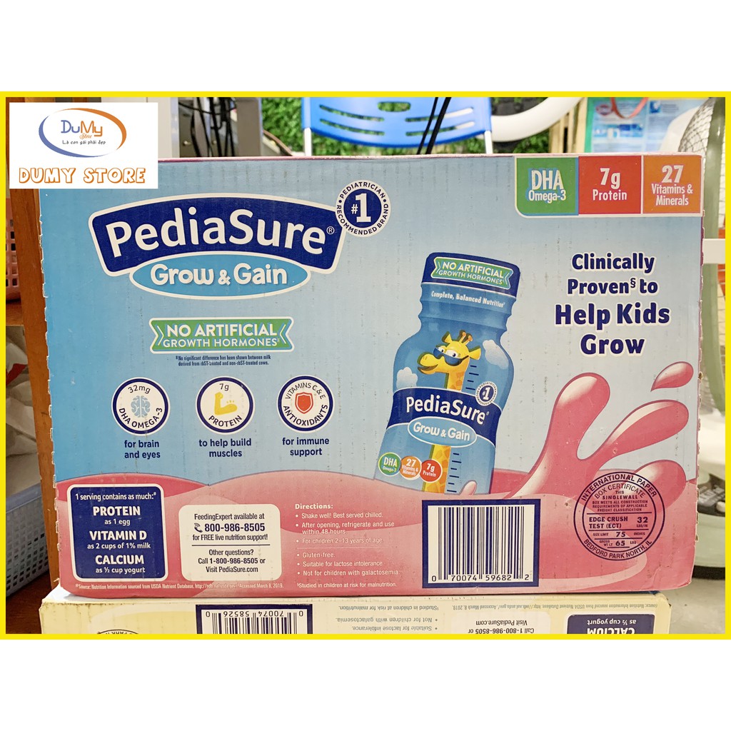 [Date 6/2021] Thùng 24 chai Sữa nước Pediasure Dâu Grow Gain 237ml Mỹ giàu DHA