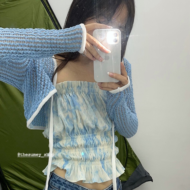 Áo croptop SUXI tay dài màu sắc trơn thiết kế đơn giản phong cách Hàn Quốc