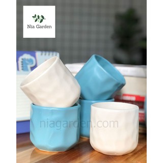Chậu cây đất nung tráng men sứ, trụ mắt na mini