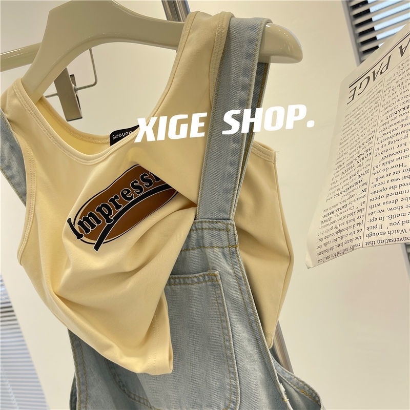 Áo Không Tay Cổ Chữ U Họa Tiết Chữ Màu Sắc Tương Phản Thời Trang Mùa Hè Cho Nữ