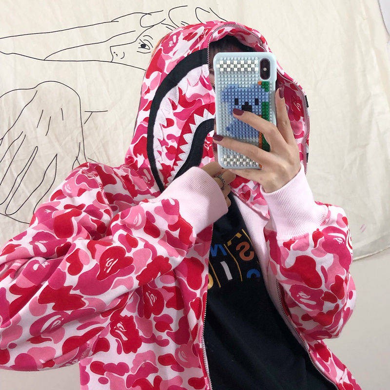 Áo khoác cá mập bape áo hoodie Cặp nam nữ có dây kéo unisexhàn Hồng (tất cả sản phẩm đều có sẵn)