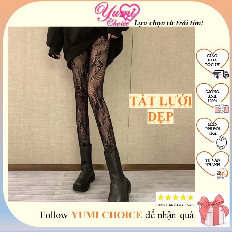 Quần tất lưới nữ gợi cảm /YUMI CHOICE/ Tất vớ lưới co giãn nhiều hoạ tiết phong cách - Tất lưới hoạ tiết cháy phố